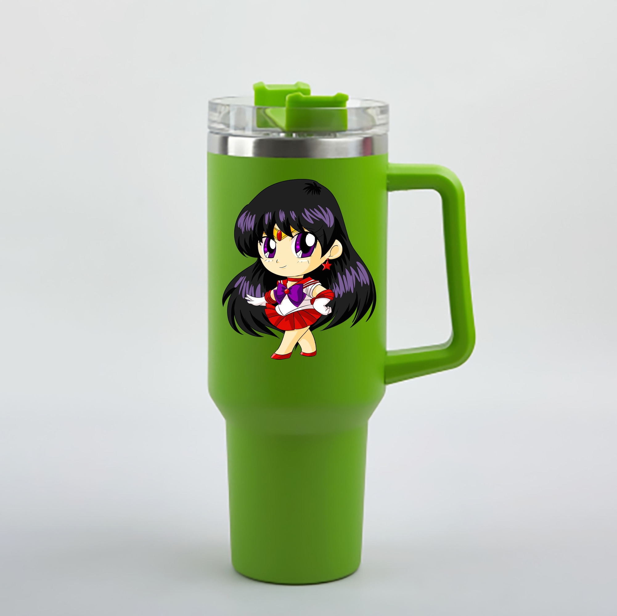 （画像用） 美少女戦士セーラームーン 火野レイ ひの レイ Sailor Moon Hino Rei （セーラーマーズ,Sailor Mars） 1200mL車用タンブラー - クリスタルステッカー（プラスチックストロー付き）